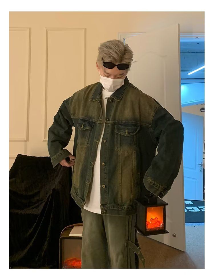 Vintage Washed Denim Jacket For Men & Women - Relaxed Fit Unisex Coat With Classic Collar & Side Pockets (M-3XL, Retro Color)_voghion.com