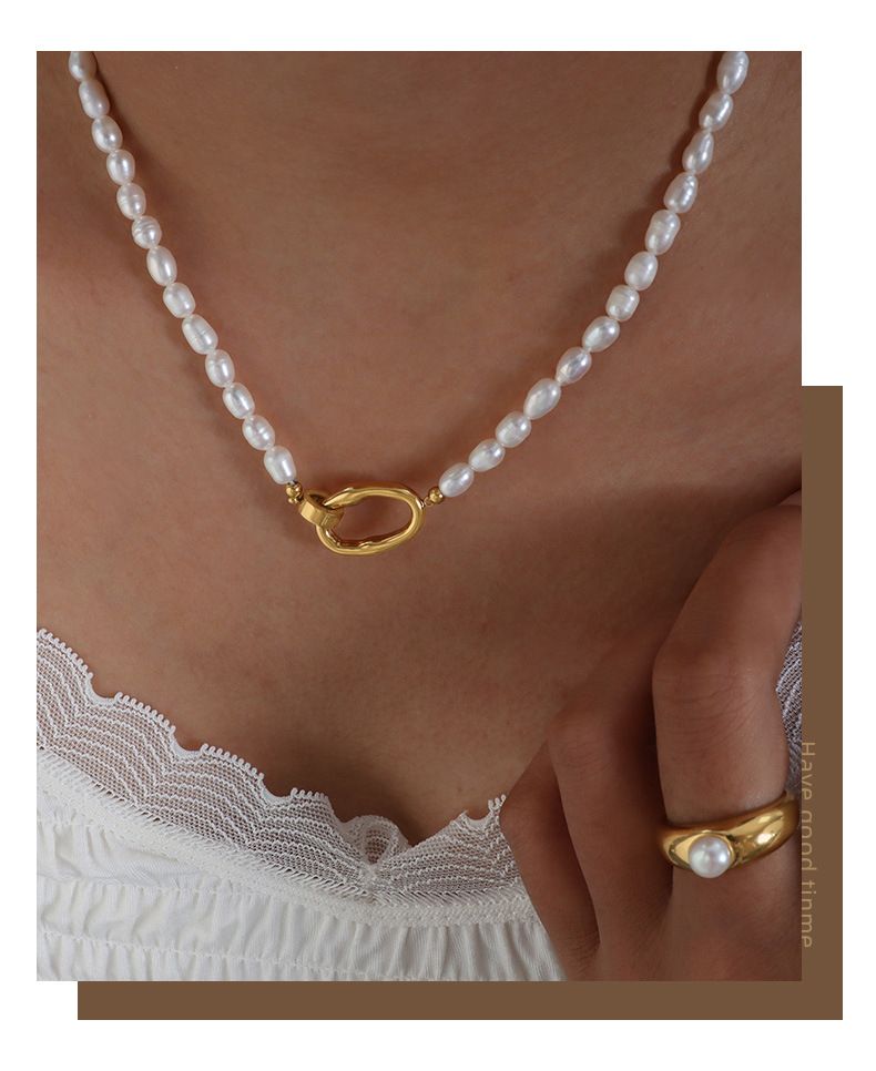 Temperament Persönlichkeit Design Süßwasser Perle Schlüsselbein Halskette Schmuck Set Aus Titan Stahl, Modische Und_voghion.com