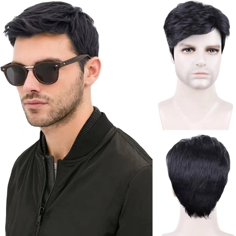 Extensions de cheveux, franges latérales séparées, perruques courtes pour hommes, perruques en fibre chimique à haute température, fabricants de perruques_voghion.com