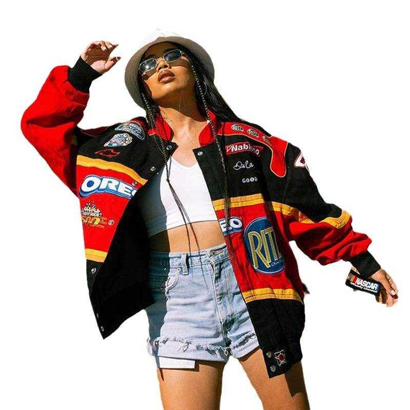 Women's Clothing Color Matching Printed Casual Loose Long Sleeved Windbreaker Jacket_voghion.com
