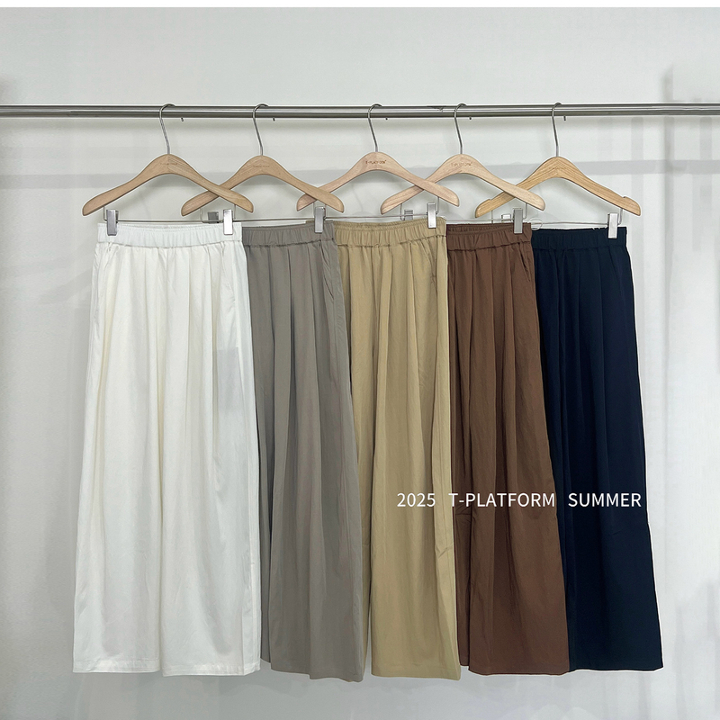 Yüksek Bel Geniş Paça Pantolon - Kore Tembel Stili Günlük Pantolon, Pamuklu Rahatlık, Yaz Modası_voghion.com