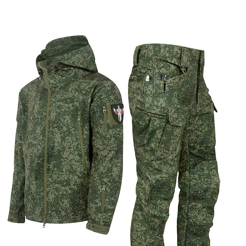 Set giacca a vento mimetica russa Ruin Shark Skin con pile impermeabile tattico_voghion.com