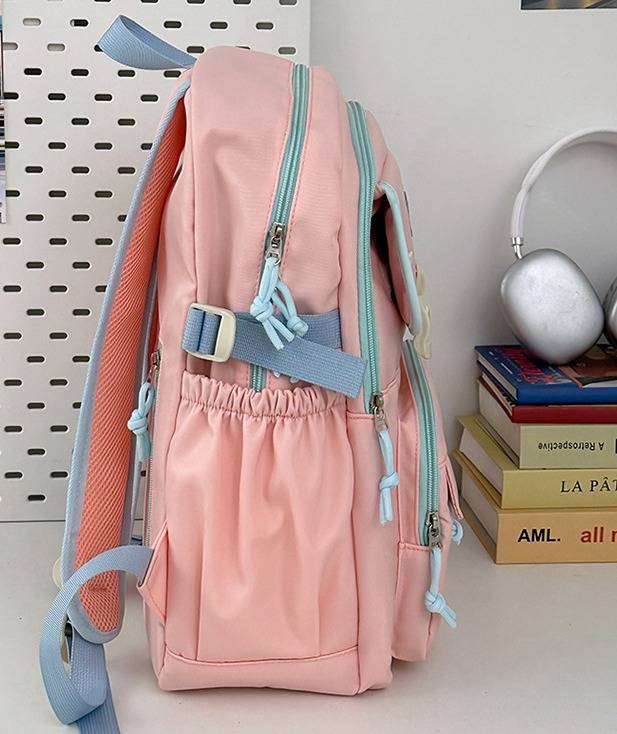 GUIYU Stilvoller Nylon-Rucksack für Schule und Uni – leicht, geräumig und trendig mit mehreren Taschen (Pink, Lila, Khaki, Blau, Grün, Schwarz)_voghion.com