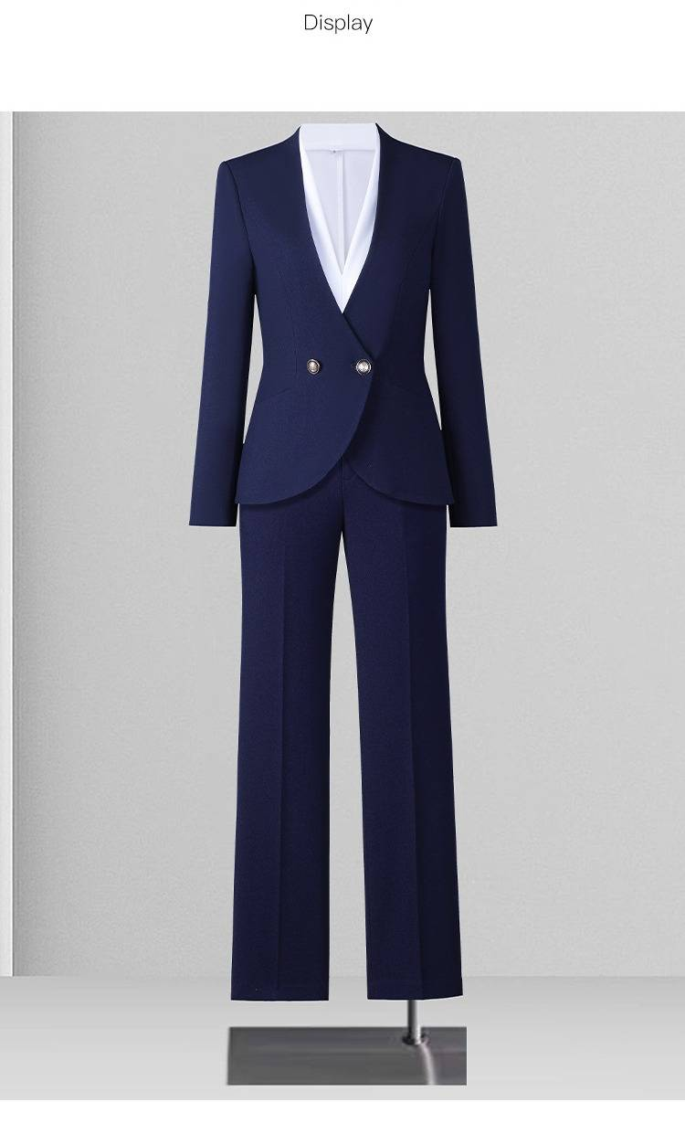 Chic Autumn/Winter Short Blazer Set – Cropped Bouclé Jacket With Pants(Petite Office Wear, Navy, S-4XL)_voghion.com