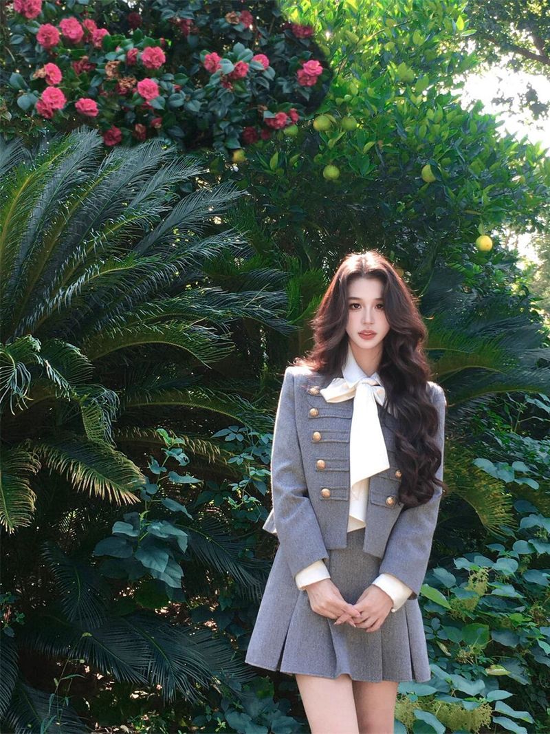 Cappotto corto di lana di alta qualità in stile principessa Chaebol, abito due pezzi che snellisce la vita, set autunno inverno per donna_voghion.com