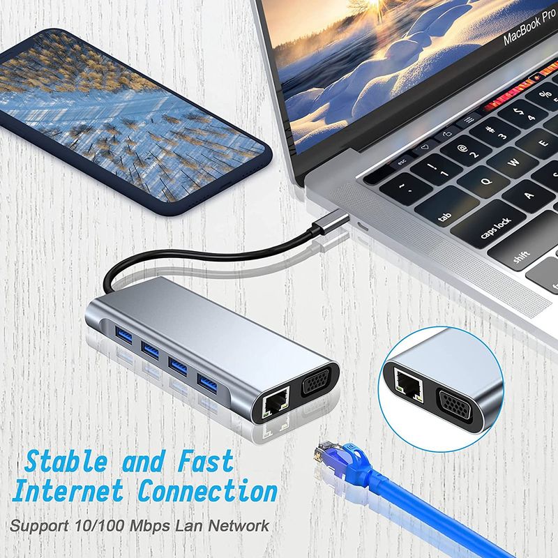 Dock di tipo C 11 in 1 per HDMI Gigabit Network Rj45usb-c Dock con hub VGA HUB_voghion.com