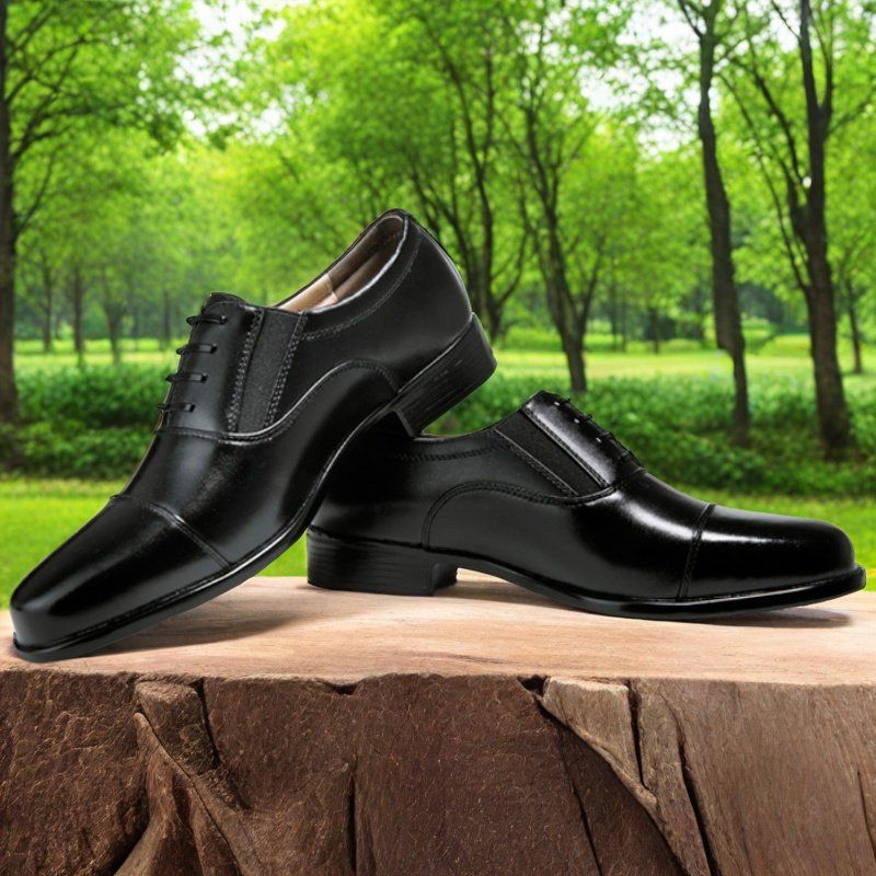 Formal Comfortable Men's Three-Joint Business Black Security Three-Section Head Wedding Cowhide Workwear Professional_voghion.com