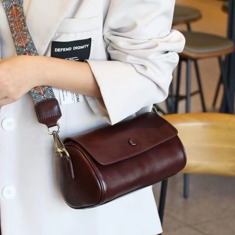 Vegetable Tanned Top Layer Cowhide Cylinder For Women 2025 Spring Summer New Wide Strap High-end Single Shoulder_voghion.com