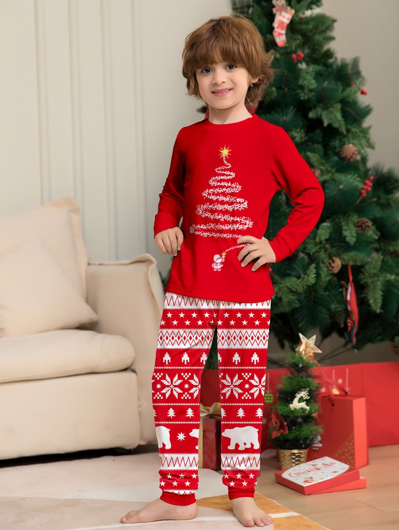 Conjunto de pijamas natalinos combinando para a família – Pijama de lã com estampa de Papai Noel para adultos, crianças e animais de estimação (vermelho, 6 tamanhos)_voghion.com