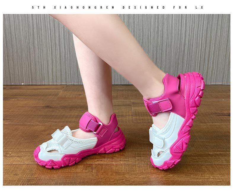 Mädchensandalen 2023 Neue Sommer-Einzelnetzrahmen-atmungsaktive mittlere und große Kindersport-Hohlstrandschuhe_voghion.com