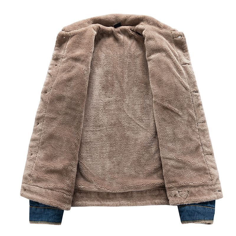Giacca in denim stile europeo americano transfrontaliero ActiveGo ActiveGo con fodera in pile, ispessita, taglie forti, abbigliamento da uomo per l'esportazione,_voghion.com