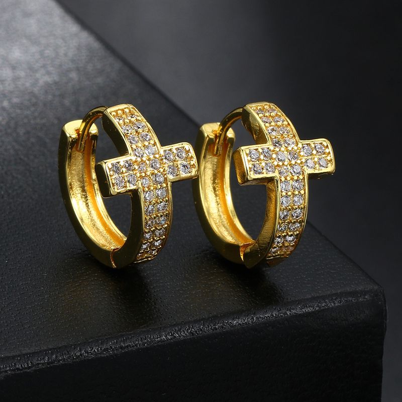 Orecchini Hip Hop da Uomo con Fibbia a Croce e Diamante Pieno e Micro Set Zircone_voghion.com