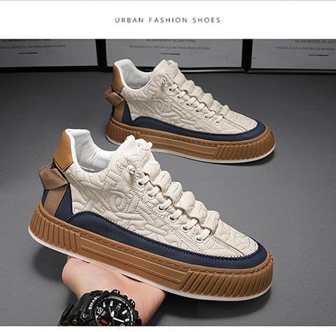 Spring New Breathable Canvas Men's Versatile White Thick-Soled Sports Casual Sneakers Trendy Shoes_voghion.com
