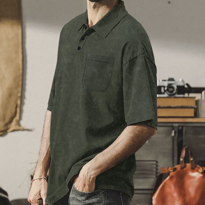 Sommer Neue Herren Gewaschene Turn-Down Kragen Button T-Shirt Übergröße Vintage Casual Kurzarm_voghion.com