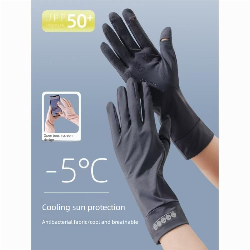 Gants de soleil en soie glacée pour femmes, fins, respirants, antidérapants, protection UV, pour le cyclisme, la conduite de vélos électriques et autres activités de plein air. Deux doigts._voghion.com