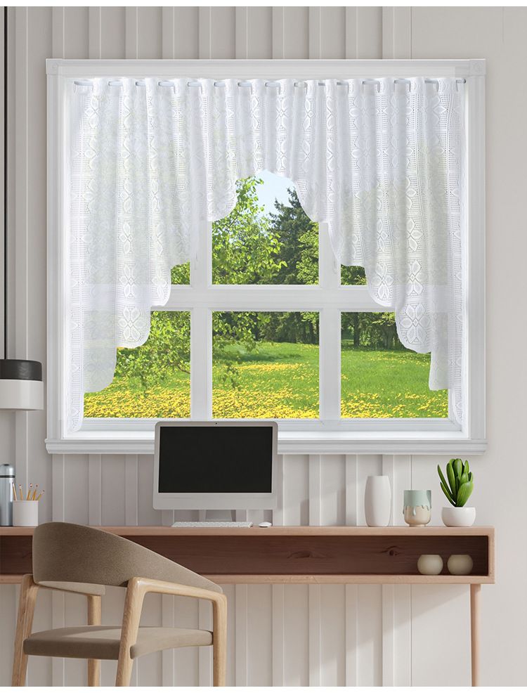 Polyester Lace Door Curtains With Stripe & Floral Pattern, Semi-Sheer Window Drapes For Living Room Bedroom Dining Room, American Style Home Decor_voghion.com