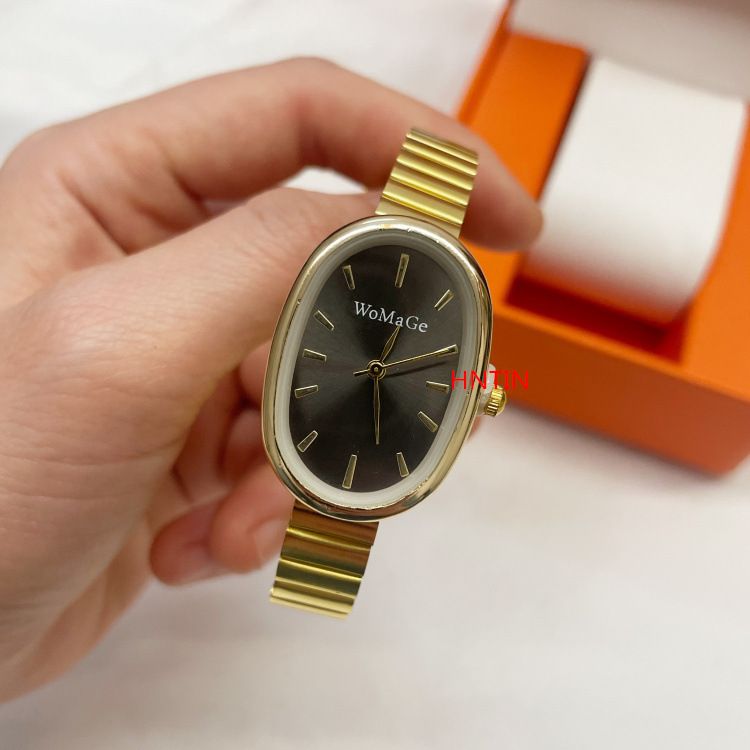 Montre-bracelet à quartz avec bracelet en chaîne et cadran ovale, compacte, style coréen, boucle déployante, tendance et polyvalente pour femme_voghion.com