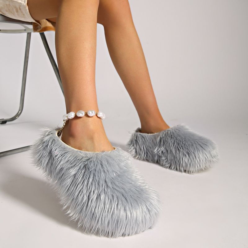 Chaussons mules en fausse fourrure avec semelle plateforme – Chaussures unisexes confortables pour l'intérieur et l'extérieur, antidérapantes et confortables, tendance années 2000_voghion.com