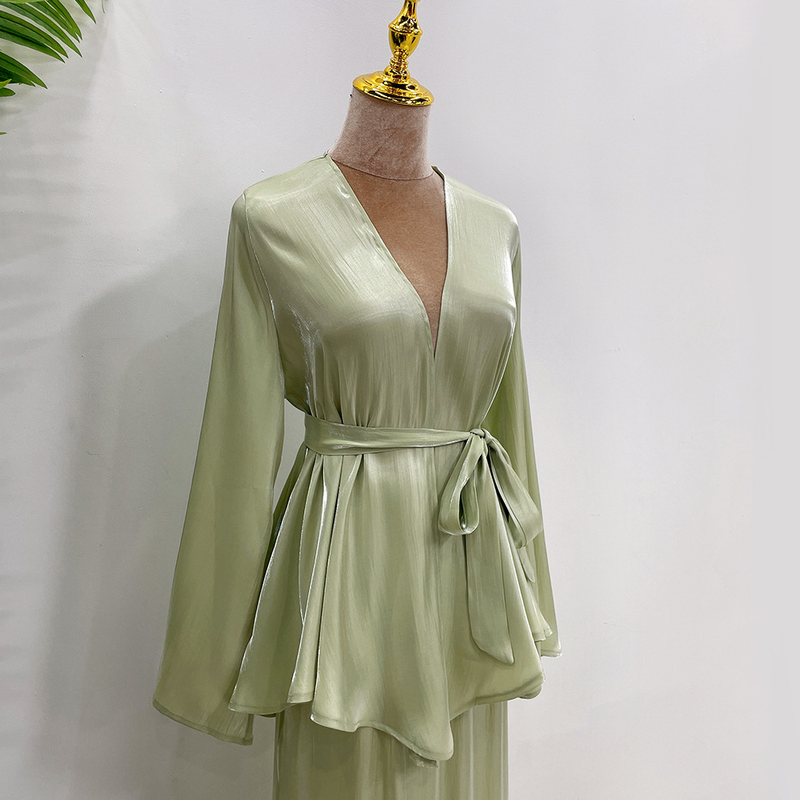 Women's fashion casual solid color small fresh lace-up top + skirt set_voghion.com