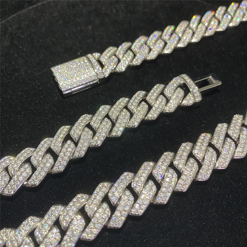 Stoc personalizat Iced Out VVS Moissanite Brățară Sier Bling CZ Diamond Lanț cu legături cubaneze Hip Hop Bijuterii pentru bărbați Colier_voghion.com