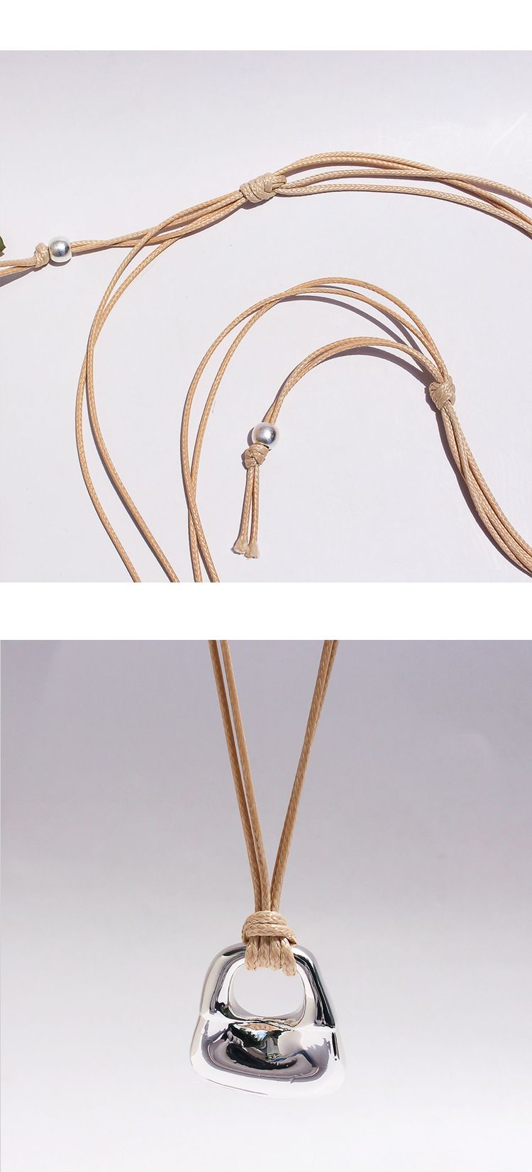 Collana con ciondolo a forma di lucchetto in argento minimalista, regolabile, con cordino in pelle nera, catena geometrica a strati, delicata, da indossare tutti i giorni._voghion.com