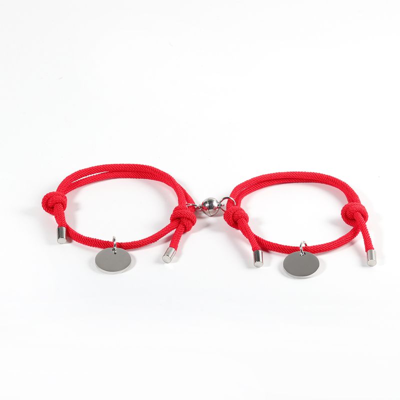Bracelet magnétique Love en corde milanaise rouge bracelet gravé en acier inoxydable avec étiquette d'amour bracelet couple en corde milanaise_voghion.com