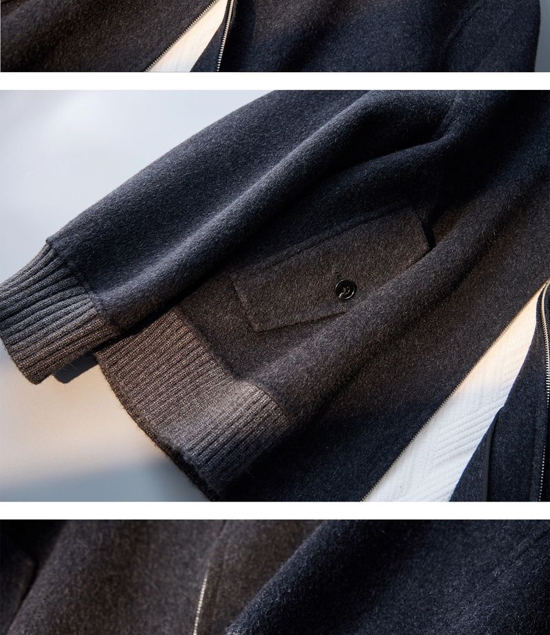 Stehkragen Doppelseitiger Wollmantel Herren High-End Kurze Lockere Lässige Leichte Luxusjacke_voghion.com
