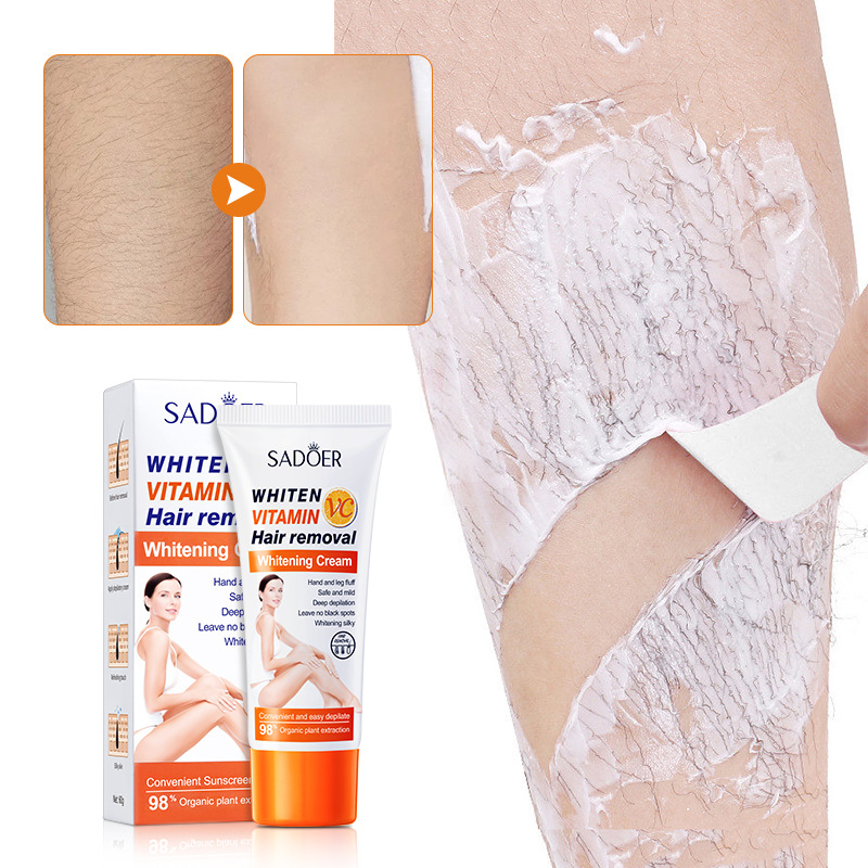 Crème dépilatoire blanchissante à la vitamine C SADOER en version anglaise complète Élimine en douceur les poils des aisselles et des jambes et les poils de tout le corps_voghion.com