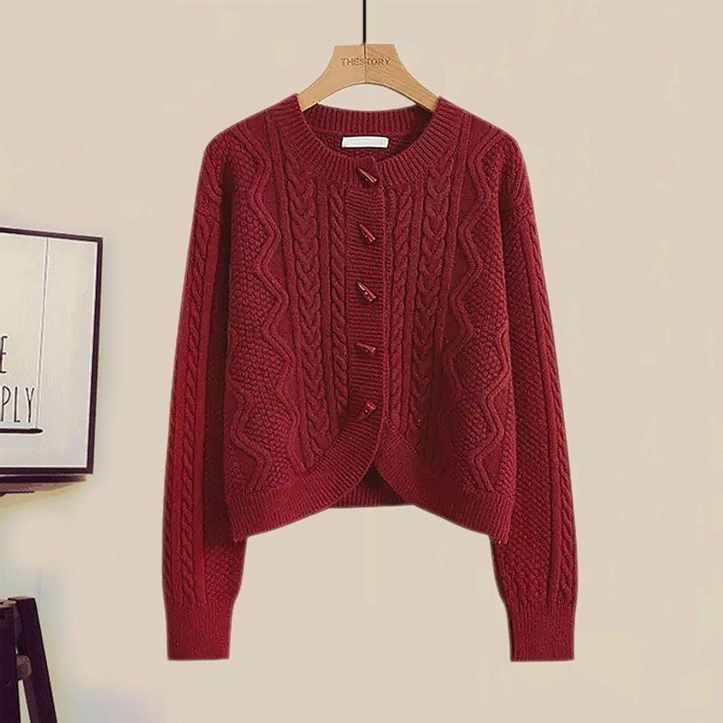 Vêtements pour femmes Automne élégant costume de réduction d'âge pour les femmes nouveau style paresseux mince pull tricoté jupe taille haute costume deux pièces_voghion.com