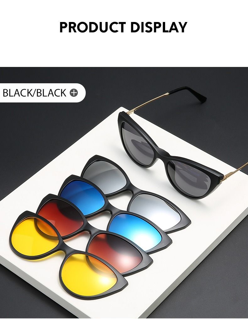 New Arrivals 6 In 1 Spectacle Frame Women With 5 PCS Clip On Polarized Sunglasses Magnetic Glasses Female Computer Optical 2353D_voghion.com