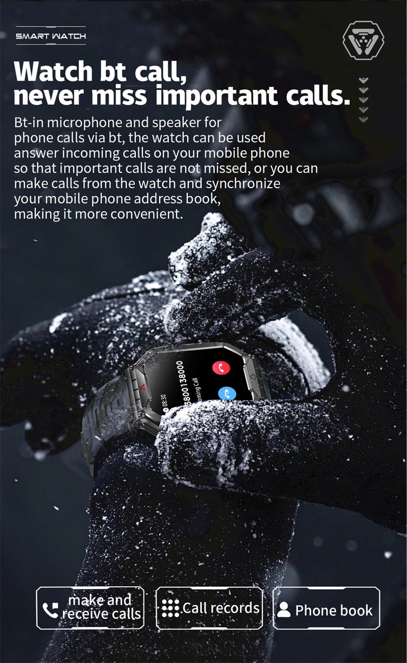 2,1-palčni AMOLED HD zaslon Pametna ura Moški Kompas GPS Šport na prostem Nadzor zdravja 1ATM Vodotesen Bluetooth klic_voghion.com