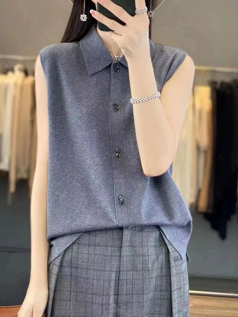 Frühling und Herbst Neue Exquisite Hemd Kragen Strick Weste frauen Gestapelt Tragen Slim fit Ärmelloses Innen Unterlage Camry_voghion.com