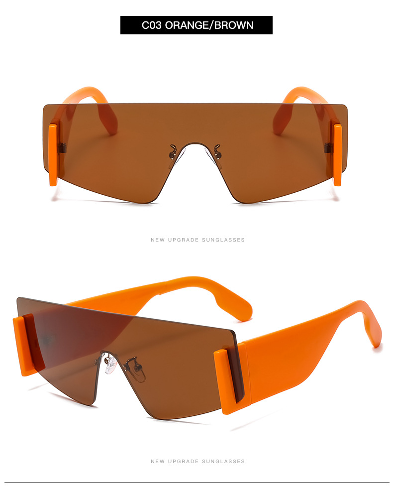 Vintage Oversized Square Rimless Orange Sunglasses 2022 Men Women Fashion Brand Big Frame One Piece Wide Legs Sun_voghion.com