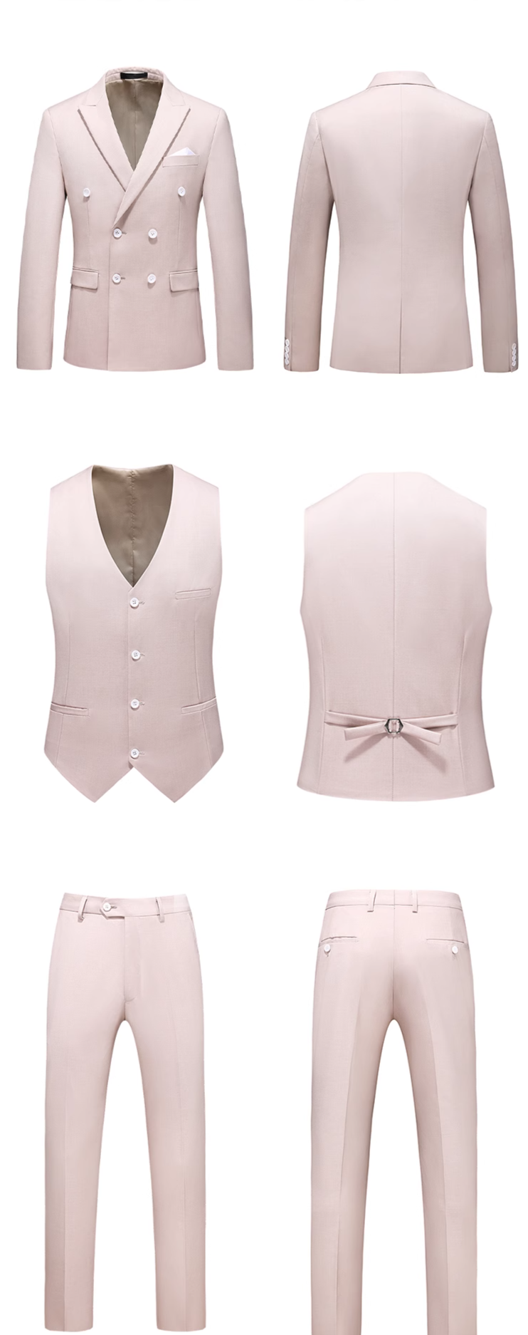 Men's hollow large size suit three-piece double-breasted business casual suit 7110_voghion.com