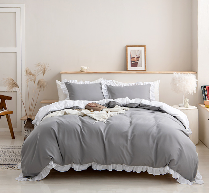 Luxury Ruffled Duvet Cover With Patchwork Patterns - Soft Milled Velvet, Active Dyed Colors, Multi-Color Options_voghion.com