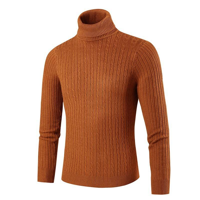 Autumn And Winter High-neck Sweater, Men's Trendy Twisted Long-sleeved, Slim-fit Men's Knitted Sweater, Pullover And Base Layer_voghion.com