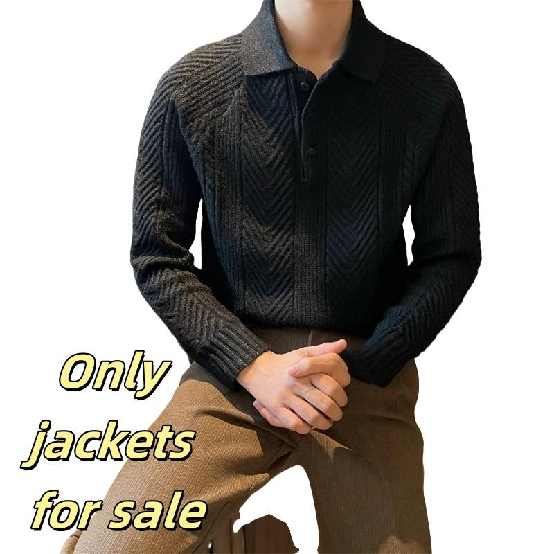 Sweter z dzianiny z klapami, męski, lekki, luksusowy, biznesowy, ciepły, duży rozmiar_voghion.com