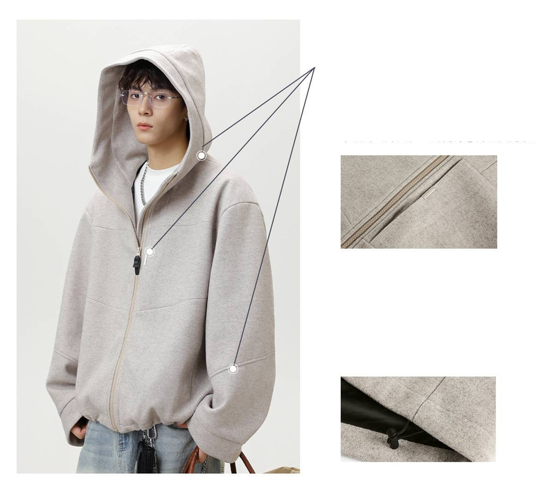 Men's Clothing Split Structure Texture Woolen Jacket Men's Autumn And Winter Style Thick Warm Trendy Brand Outline Cardigan Hooded Sweatshirt Coat_voghion.com