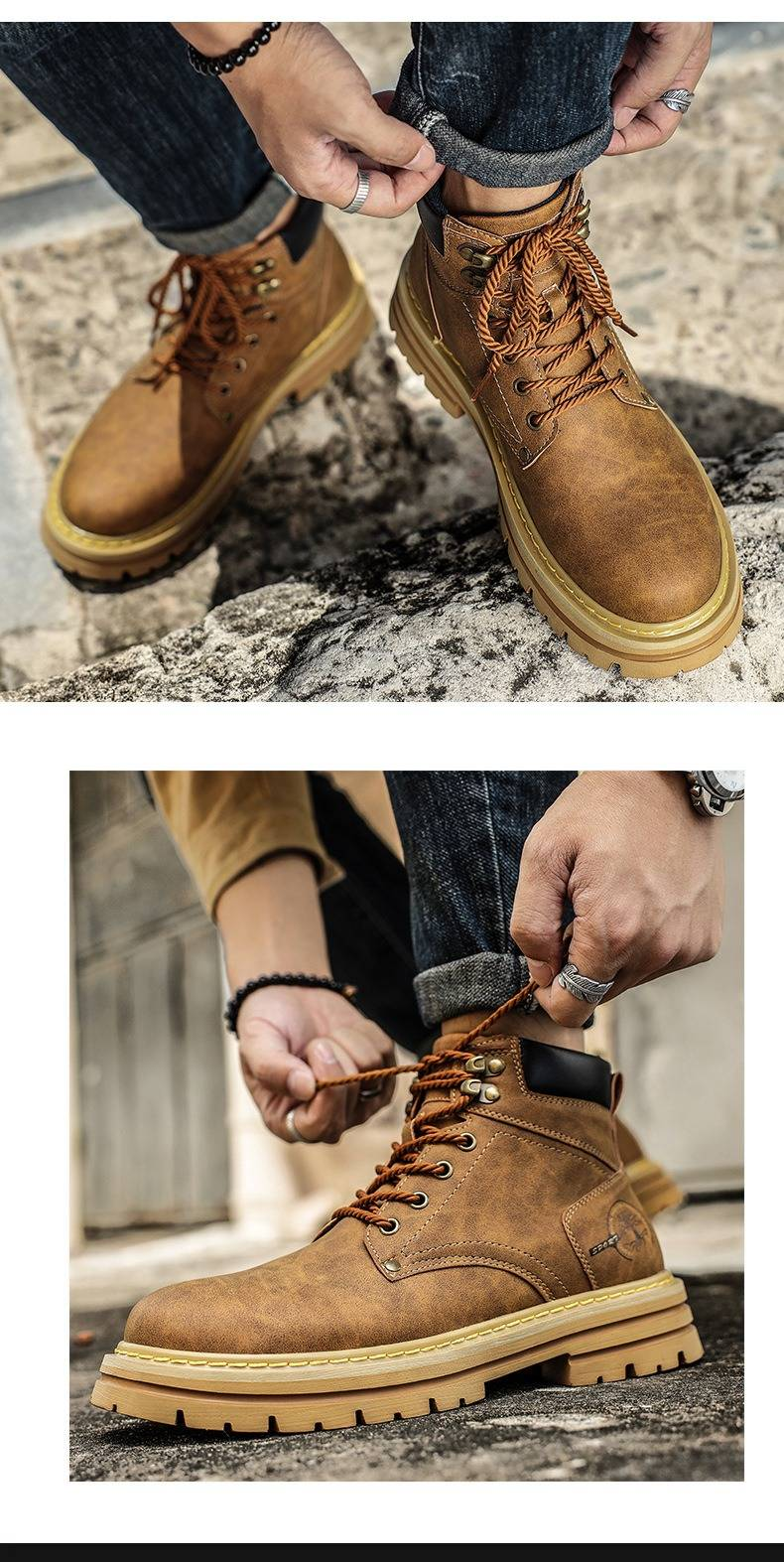 Stivali da lavoro antiscivolo da uomo - Stivali alti da esterno Martin con soletta in EVA ammortizzata, tomaia in PU resistente e suola in gomma antiscivolo per l'escursionismo_voghion.com