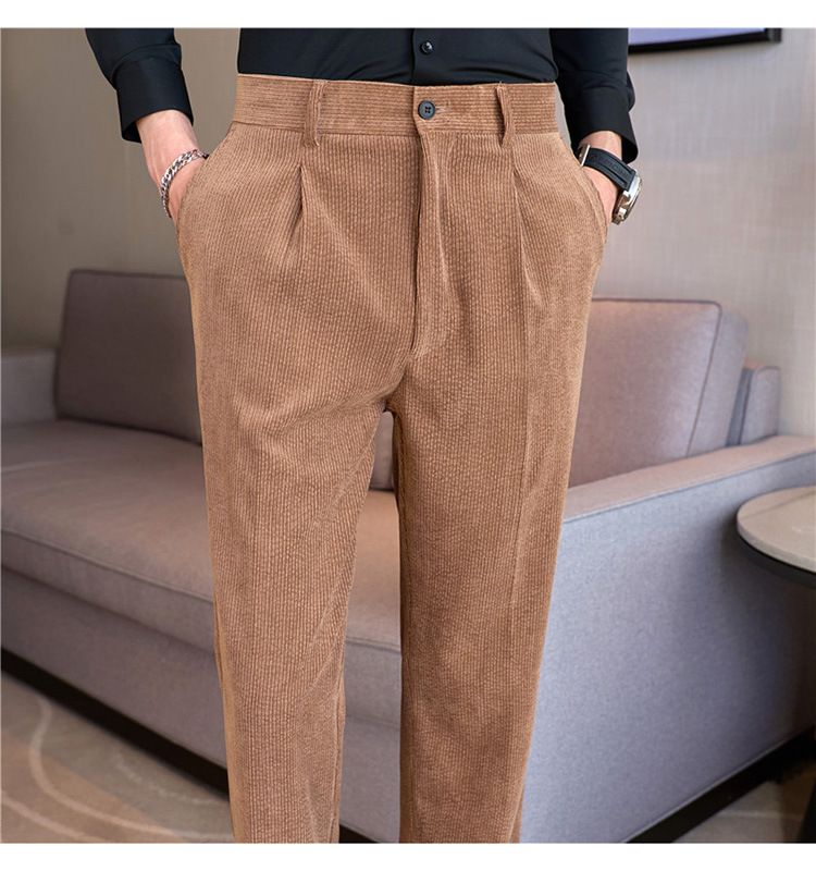 Efterår og vinter nye herre corduroy casual bukser avanceret elastisk talje behagelige herrebukser slidstærke alsidige bukser_voghion.com