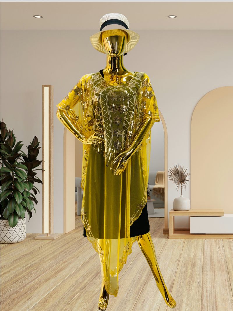 Fashion Thin Wave Breathable Large Size Loose Chiffon Sequin Eye Catching Banquet Dress Shawl_voghion.com