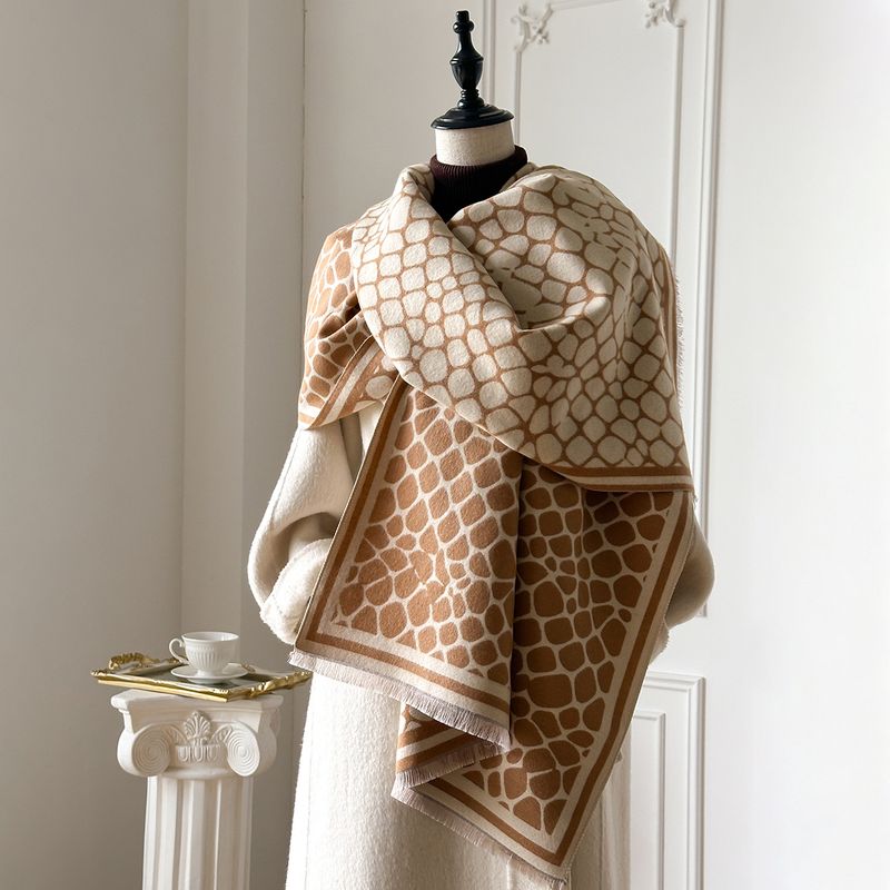 Retro High End Texture Imitation Cashmere Scarf Women Autumn And Winter Thick Warm Windproof Cold Resistant Student Neck Shawl_voghion.com