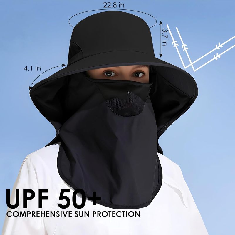 Outdoor Sun Hat Detachable Neck Face Flap UPF 50+UV Protection Visor Fishing Hats With Neck Flap For Men & Women_voghion.com
