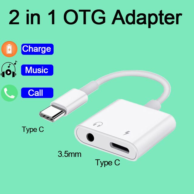 2 u 1 tip C na 3,5 mm tip C OTG adapter za Samsung Xiaomi Redmi POCO Huawei Realme OPPO 3,5 mm pretvarač žičnih slušalica_voghion.com