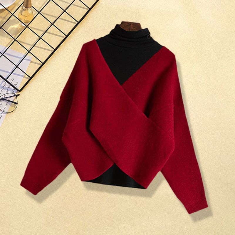 Women's Clothing Large Size Women's Autumn And Winter Suits New Red Knitted Sweater Women's Slim Jeans Two Piece Suit_voghion.com