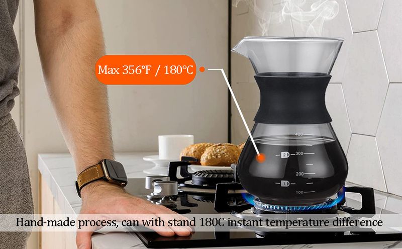Macchina per caffè con filtro in acciaio inossidabile a doppio strato, caffettiera manuale a goccia da 400 ml/14 oz e caffettiera in vetro (400 ml/14 oz)_voghion.com
