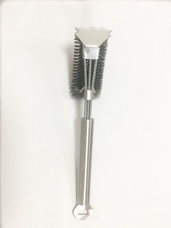 Nieuwe roestvrijstalen handgreep 17 inch driekoppige draadborstel Veiligheidsgrillborstel Reinigingsborstel BBQ-gereedschap_voghion.com