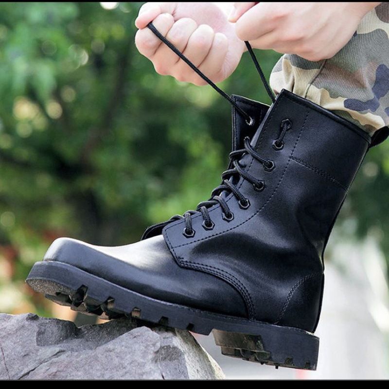 European Warm Series Summer Training High Top Spring Autumn Combat Men Genuine Leather Mesh Shoes Black Security Boots Women_voghion.com