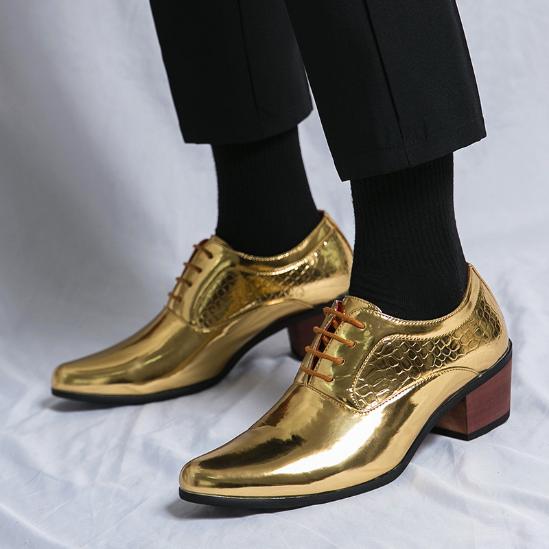 Gold Pointed High Heels Men's Shoes, Oversized Spring And Autumn Fashion Boots, Business Casual Leather Shoes For_voghion.com
