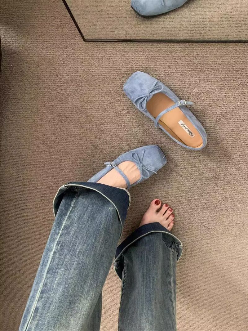 2025 Spring And Autumn New Bow Commuter Flat Shoes, Suede Square Head Women's Single Shoes Fashion Versatile_voghion.com